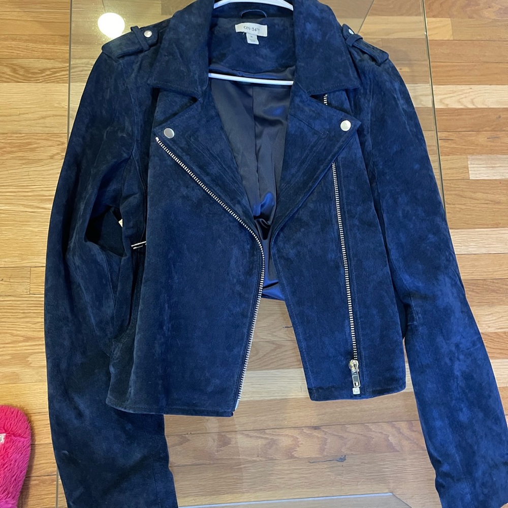 On 34th Women's Blue Suede Leather Jacket Medium Macy’s NEW originally $275